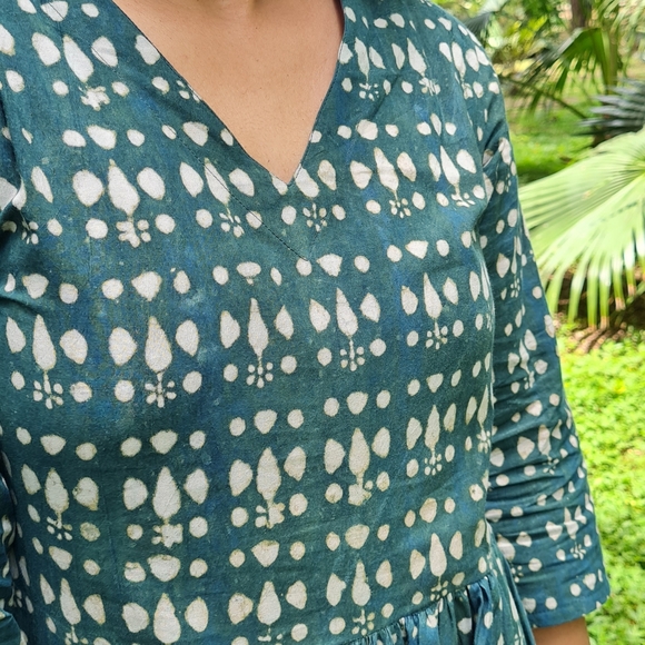 Size- S, Indigo hand block resist printed dress - Picture 6 of 6